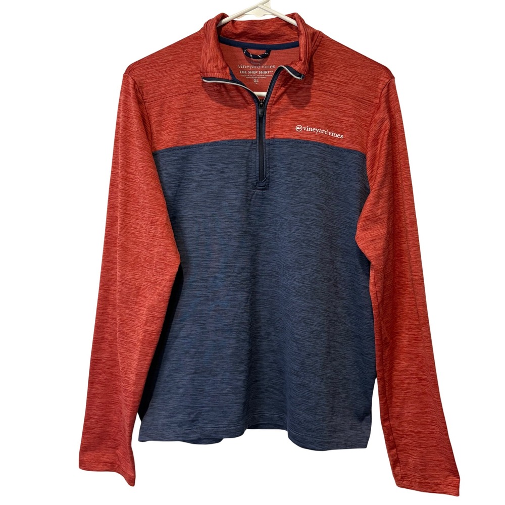 Vineyard Vines Kids The Shep Shirt‎ Pullover XL Red Blue Colorblock Quarter Zip
